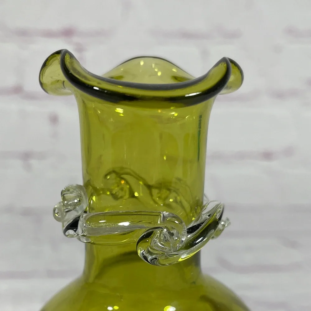 Vintage Pilgrim Hand Blown Green Glass Vase